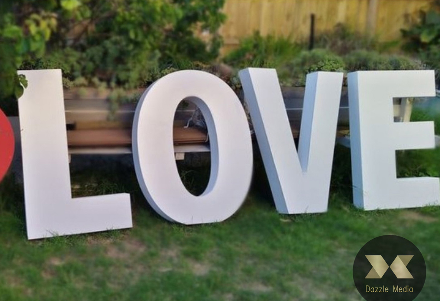 Giant 1.1m high LOVE letters for outdoor wedding lawn decor Melbourne