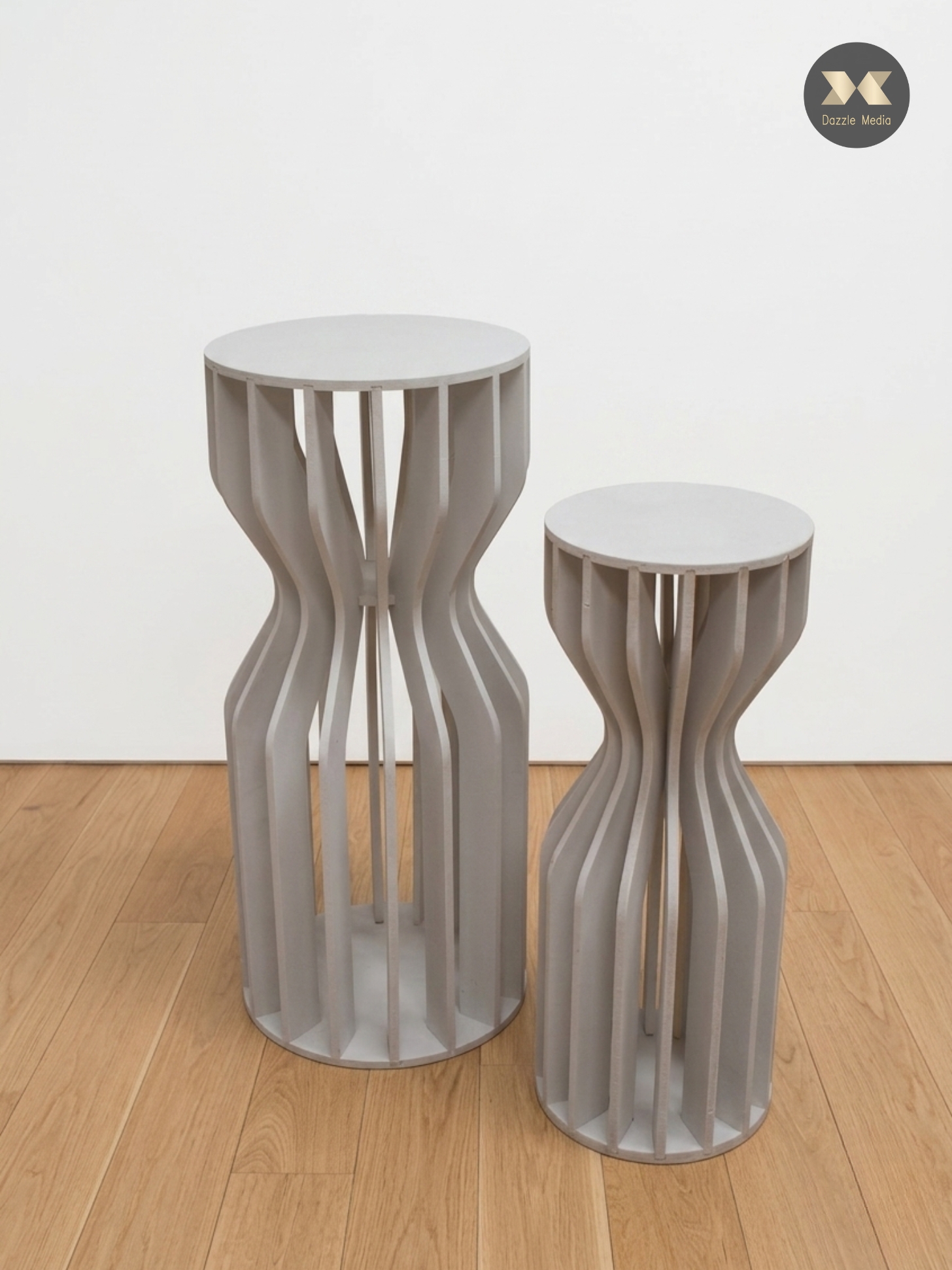 Custom CNC Cut Slatted Timber Hourglass Parametric Display Plinth Melbourne