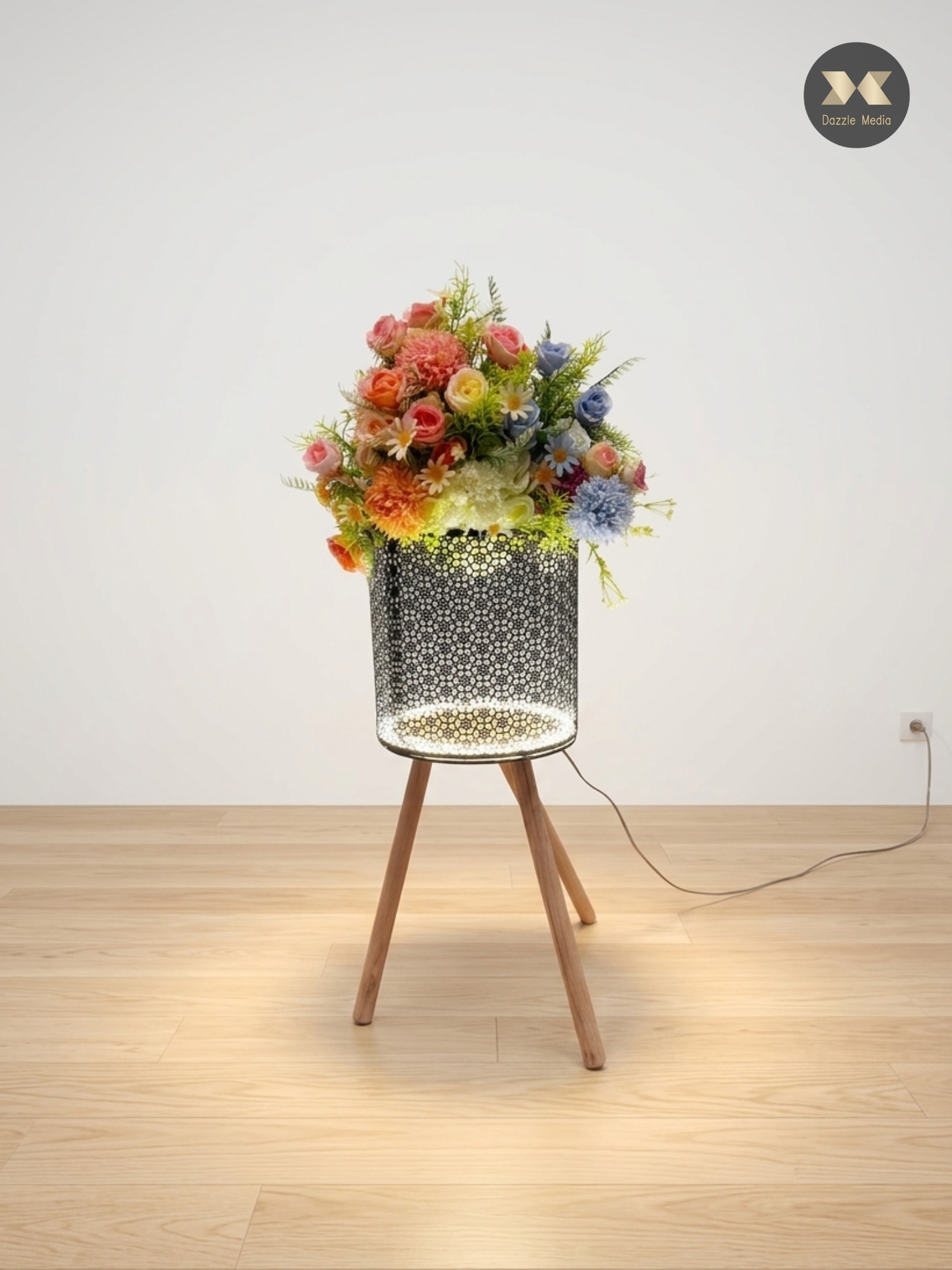 Modern hanging artificial eucalyptus greenery and white rose floral arrangement for arch decor Melbourne